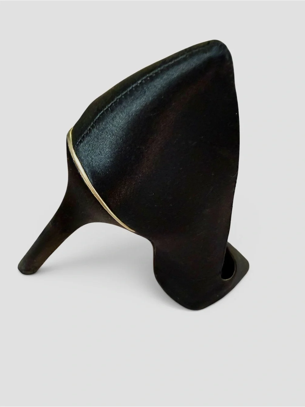 Lauren Ralph Lauren Black Satin Gold Trim Alani Pump 9B